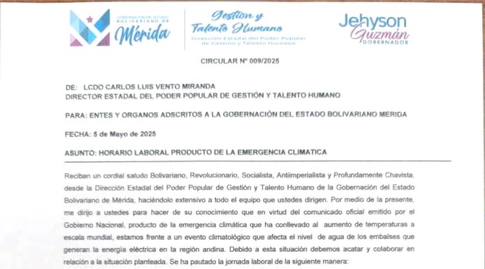 Imagen referencial a la Circular para la extensión del horario laboral producto de la emergencia climatica